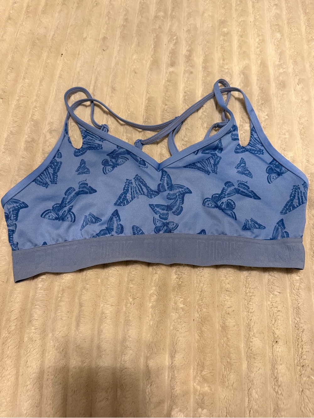 Light Blue Butterfly Print Strappy Sports Bralette